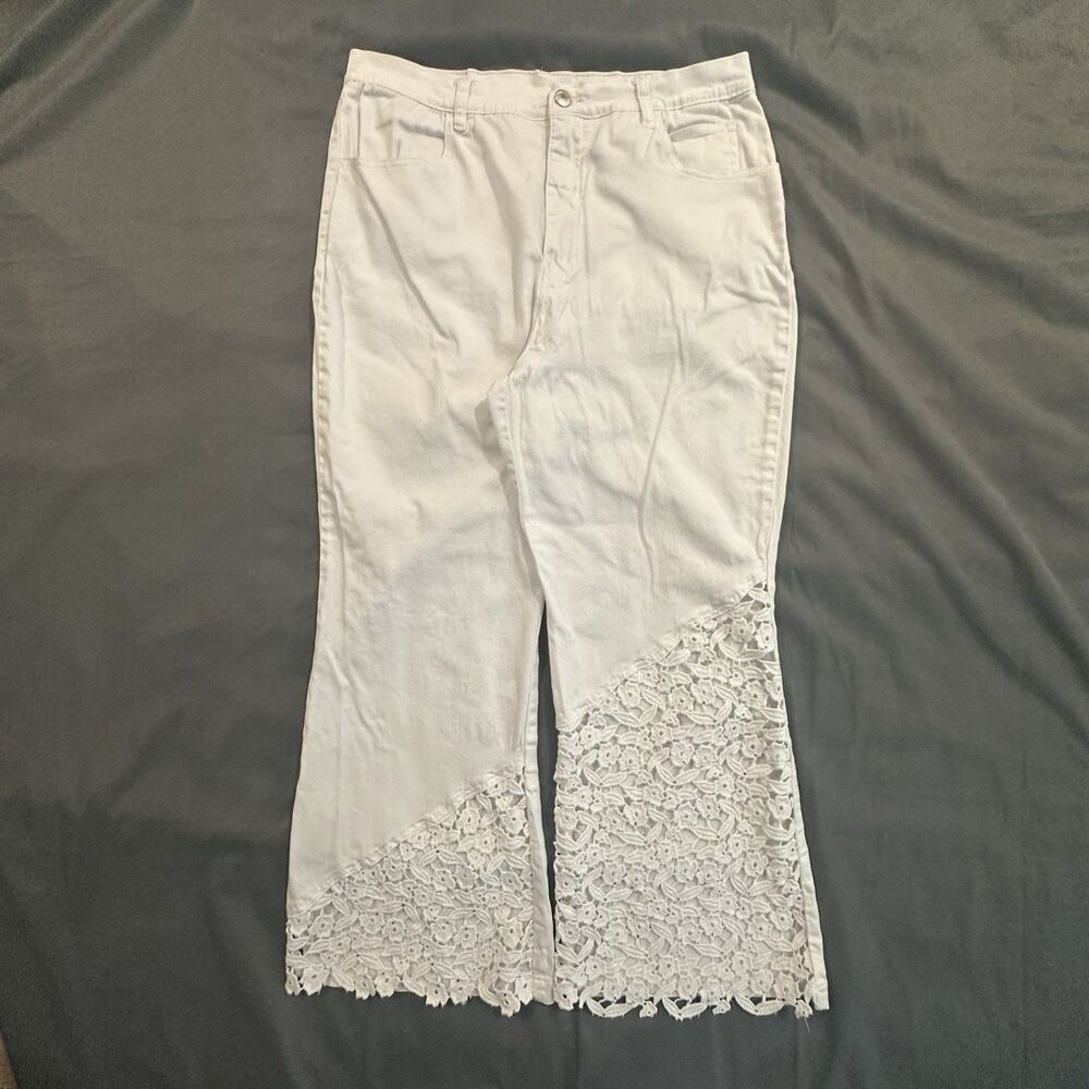 Variations Jeans Flared Wide Leg Floral Lace Panel White Flowers Y2K Womens XL